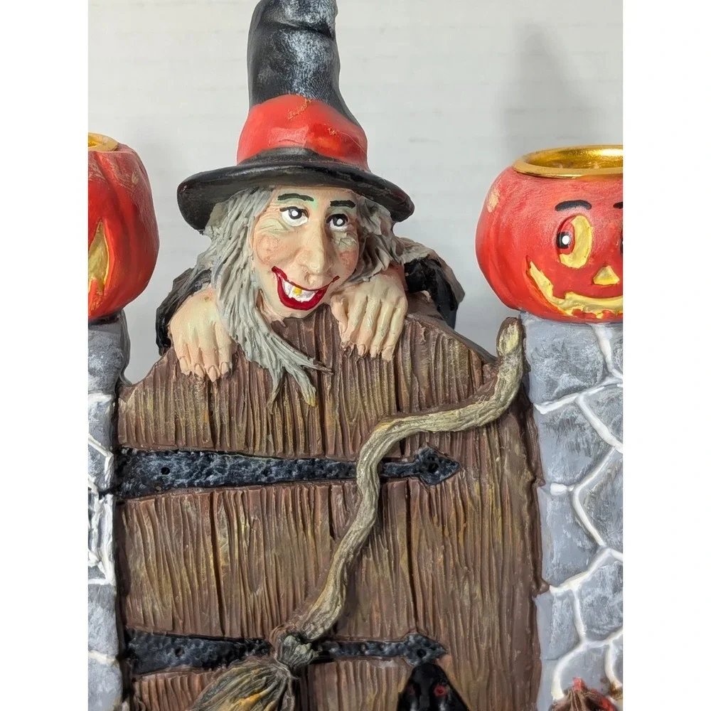 Kurt Adler Halloween Witch Ghost Pumpkin Candle Holder Haunted Gate Resin Decor